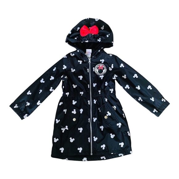 DISNEY Jacket Girls 4T Black Hooded Lightweight‎ Zip Up Red Bow Minnie Mouse - Picture 1 of 7
